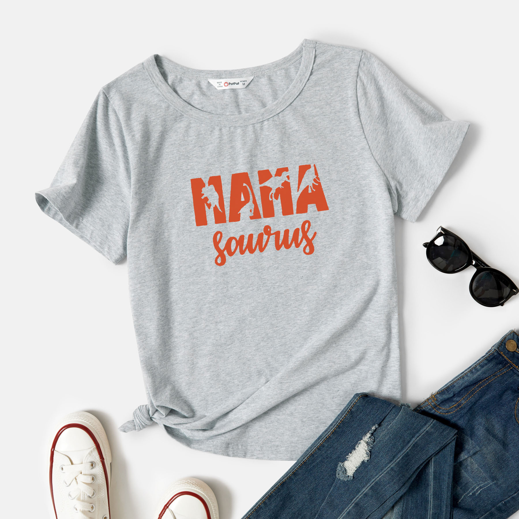Graphic Light gray Short-sleeve Round-collar Tee for Women