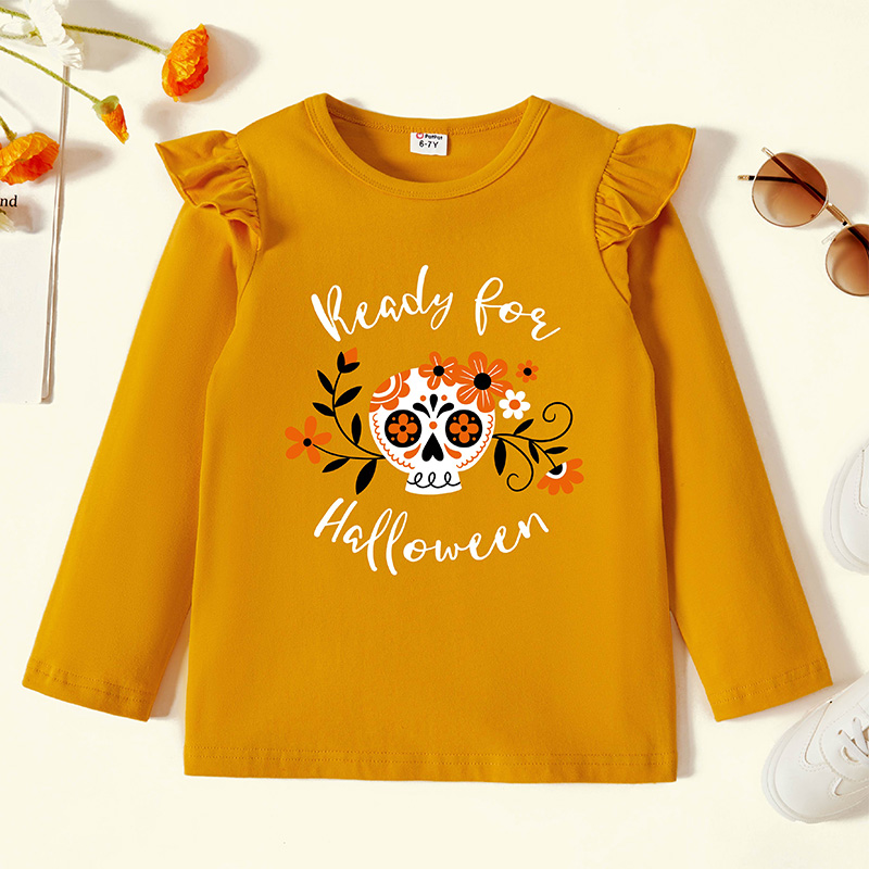 Halloween Kid Girl Graphic Skeleton and Floral and Letter Print Ruffled Long-sleeve Tee
Halloween Kid Girl Graphic Skeleton and Floral and Letter Print Ruffled Long-sleeve Tee