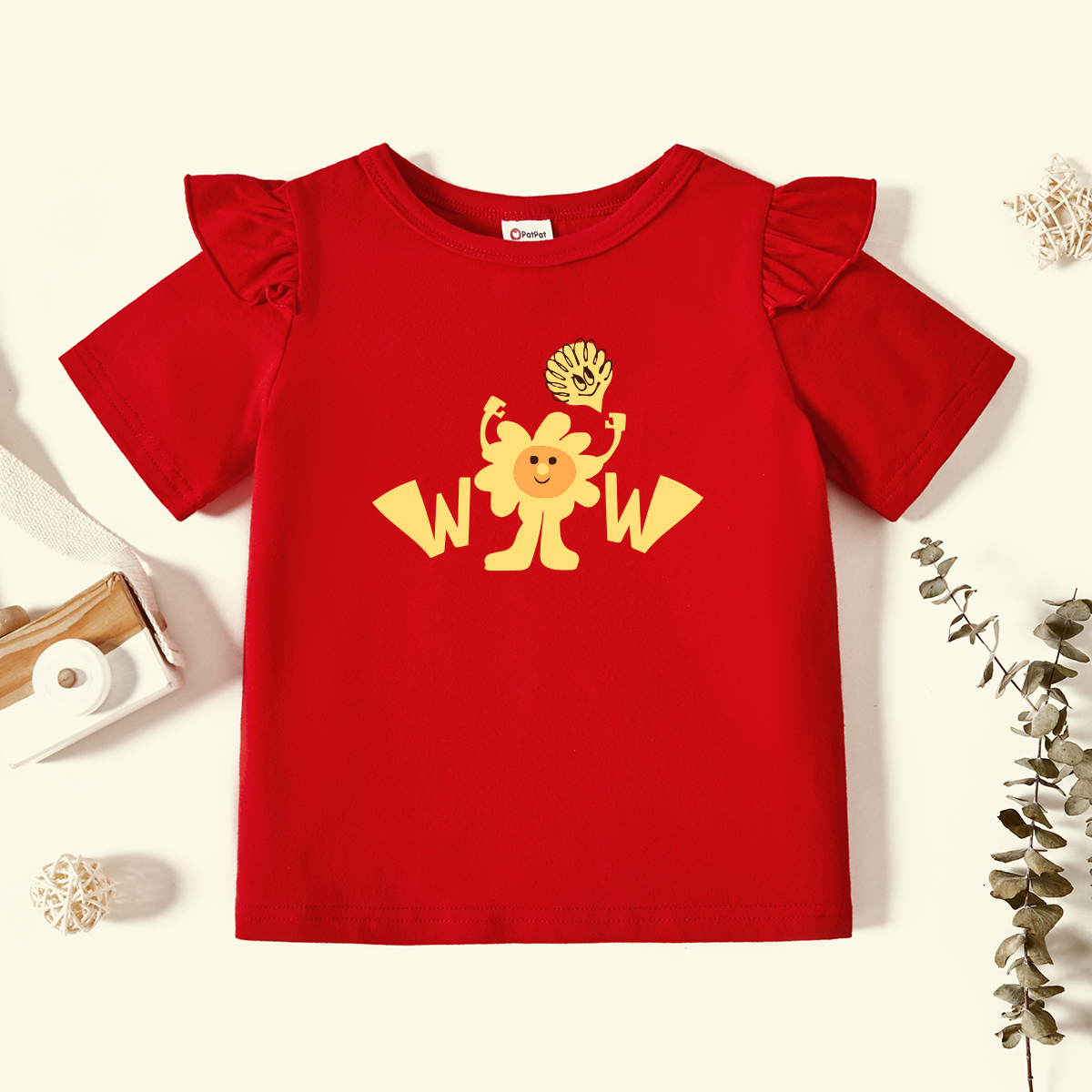 Toddler Graphic Flutter-sleeve Red Short-sleeve Tee 
Toddler Graphic Flutter-sleeve Red Short-sleeve Tee