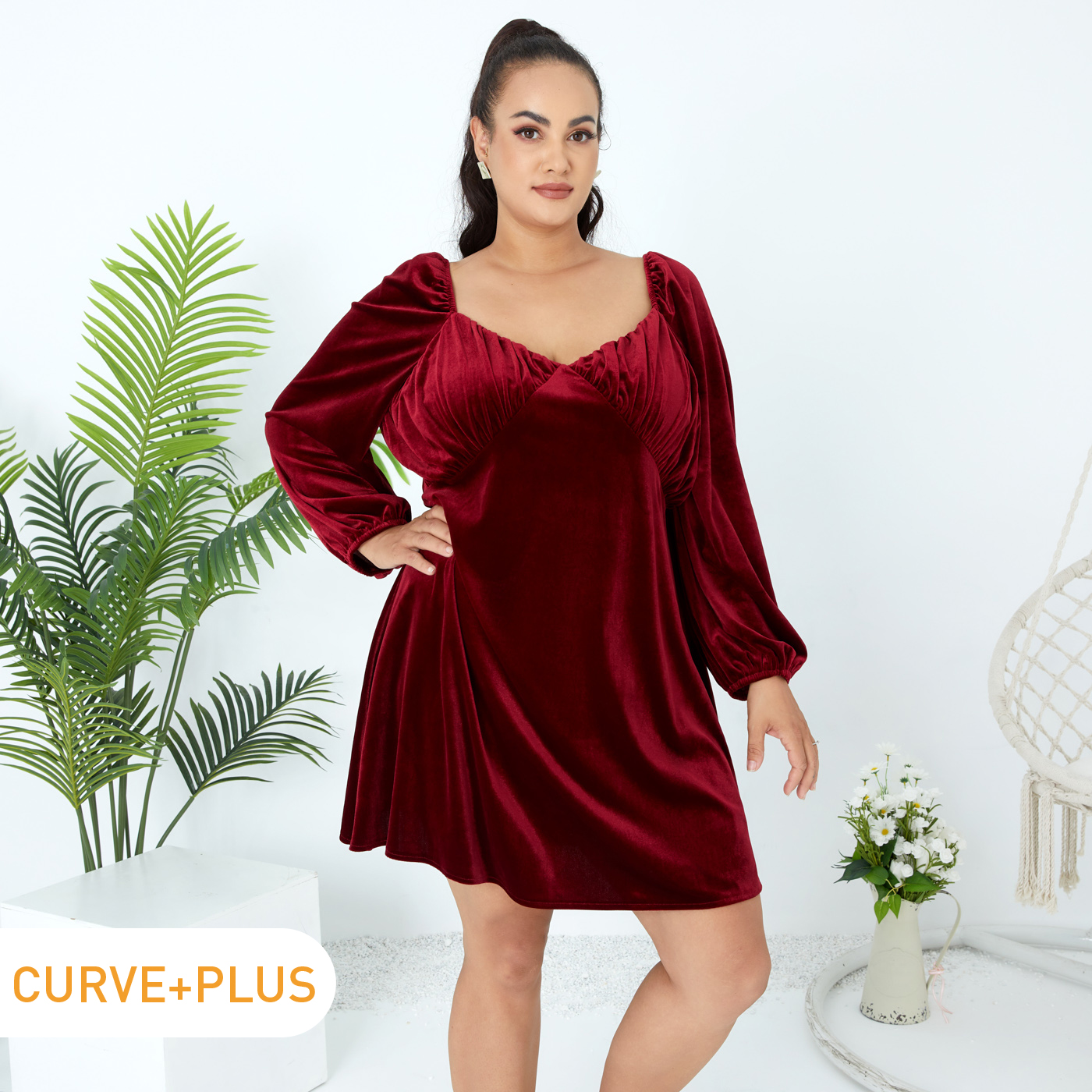 Women Plus Size Elegant Sweetheart Neck Bishop Sleeve Short Burgundy Velvet Dress
Women Plus Size Elegant Sweetheart Neck Bishop Sleeve Short Burgundy Velvet Dress