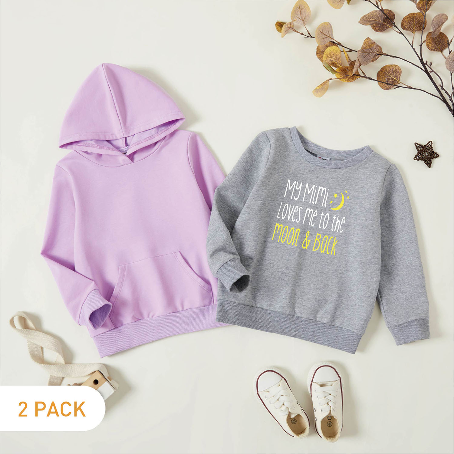2-Pack Toddler Graphic Moon and Stars and Letter Print Long-sleeve Pullover & Hooded Pullover Set
2-Pack Toddler Graphic Moon and Stars and Letter Print Long-sleeve Pullover & Hooded Pullover Set