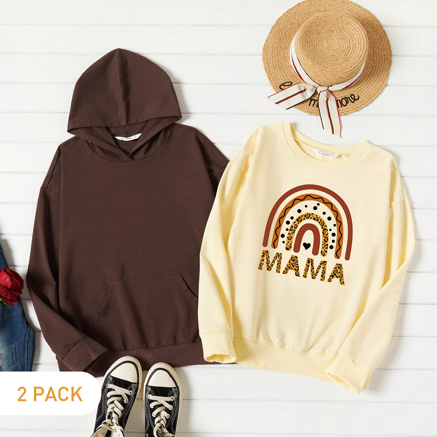2-Pack Women Graphic Rainbow and Leopard and Letter Print Long-sleeve Pullover & Hooded Pullover Set
2-Pack Women Graphic Rainbow and Leopard and Letter Print Long-sleeve Pullover & Hooded Pullover Set