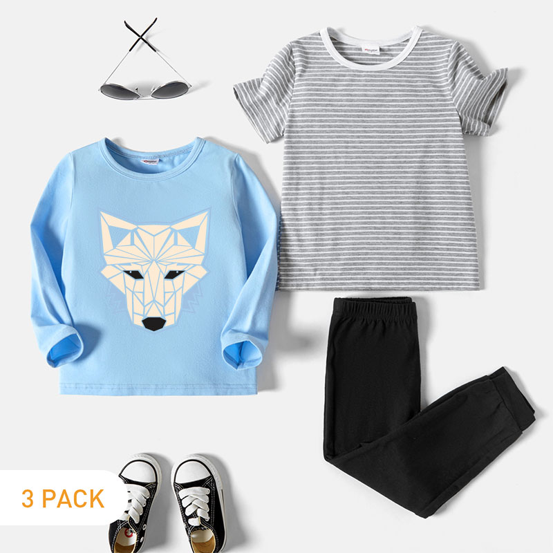 3-Pack Toddler Boy Graphic Wolf Print Long-sleeve Tee & Striped Short-sleeve Tee & Pants Set
3-Pack Toddler Boy Graphic Wolf Print Long-sleeve Tee & Striped Short-sleeve Tee & Pants Set