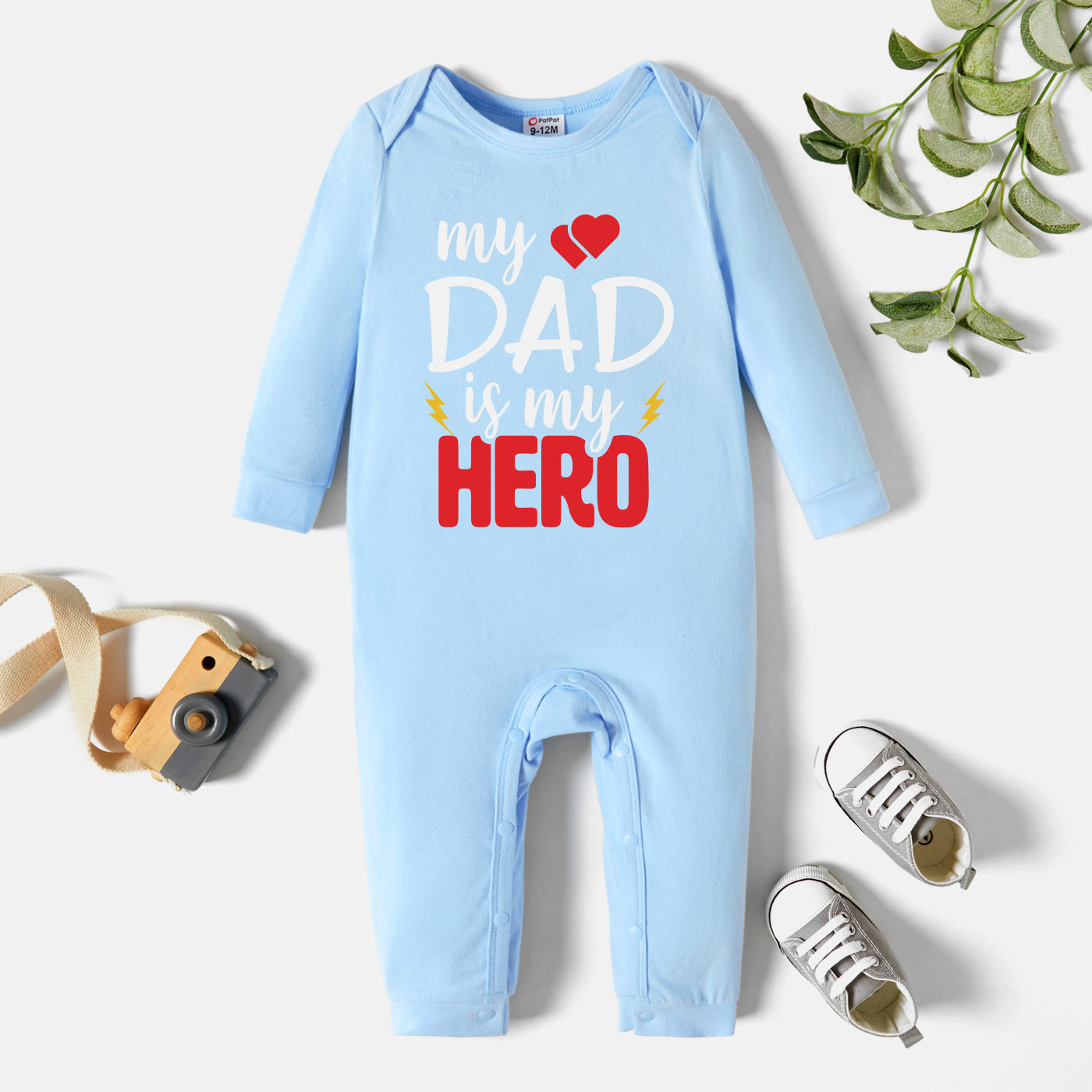 Baby Graphic Heart-shaped and Letter Print Long-sleeve Jumpsuit