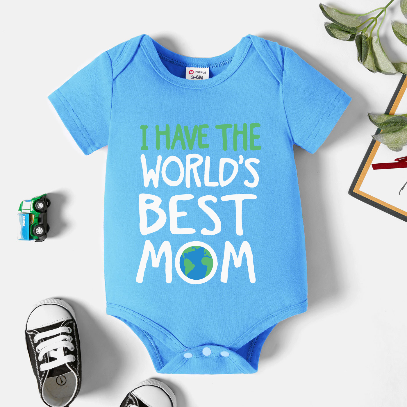 Baby Graphic Earth and Letter Print Short-sleeve Romper