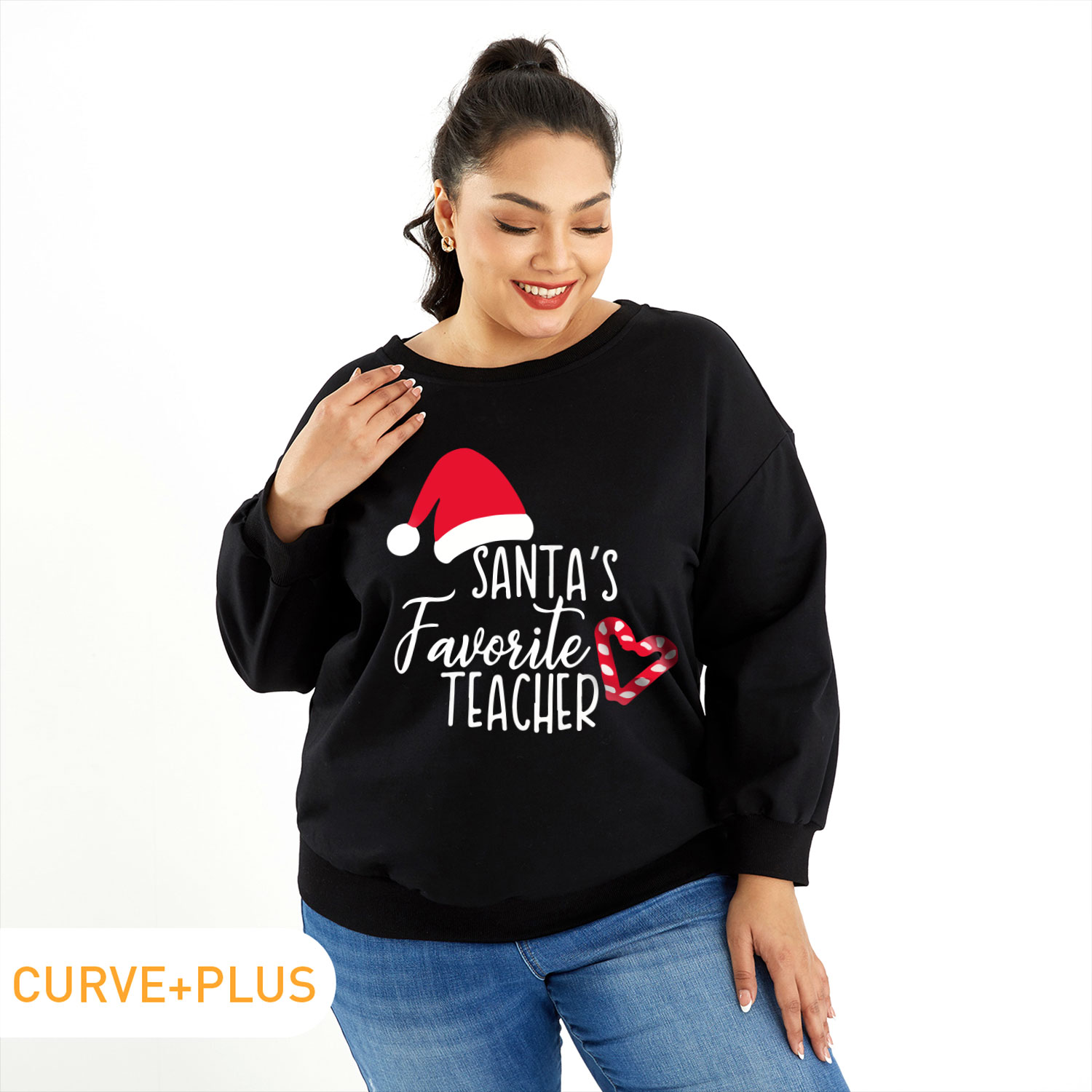 Christmas Women Plus Size Graphic Letter and Heart-shaped and Christmas Hat Print Round Neck Long-sleeve Pullover
Christmas Women Plus Size Graphic Letter and Heart-shaped and Christmas Hat Print Round Neck Long-sleeve Pullover