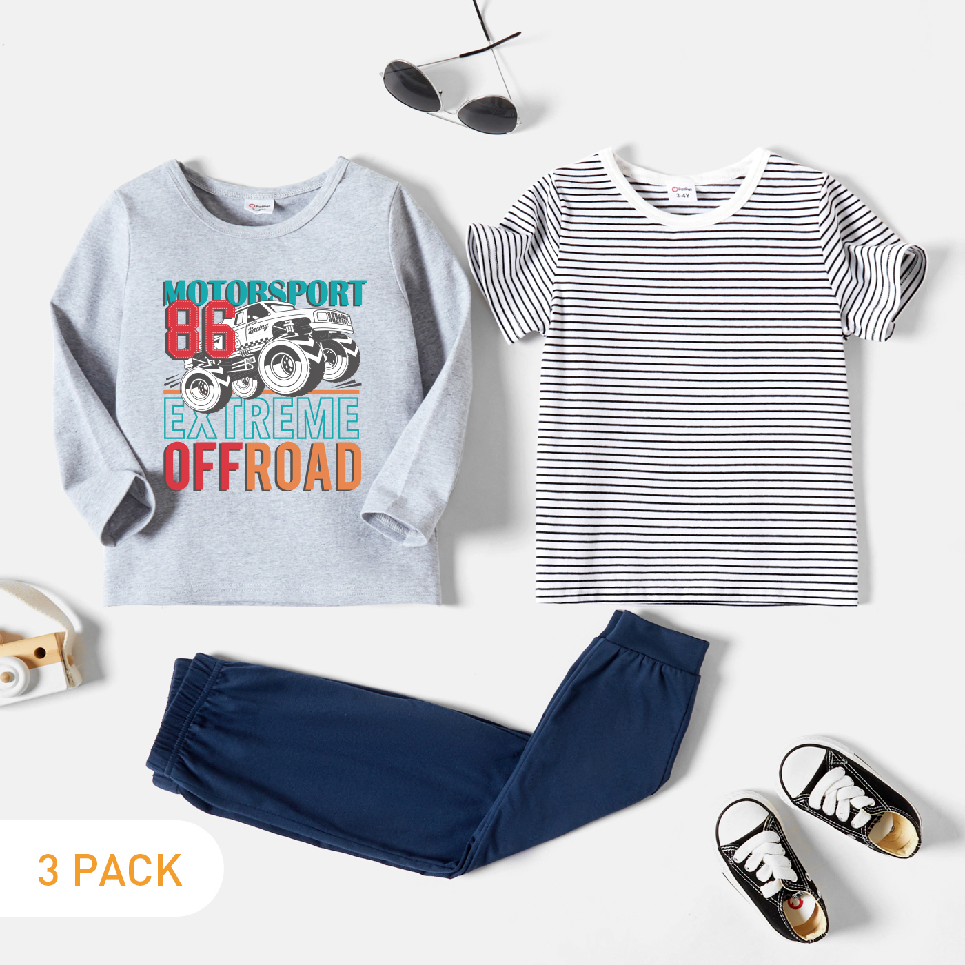 3-Pack Toddler Graphic & Striped Tee & Pants Set