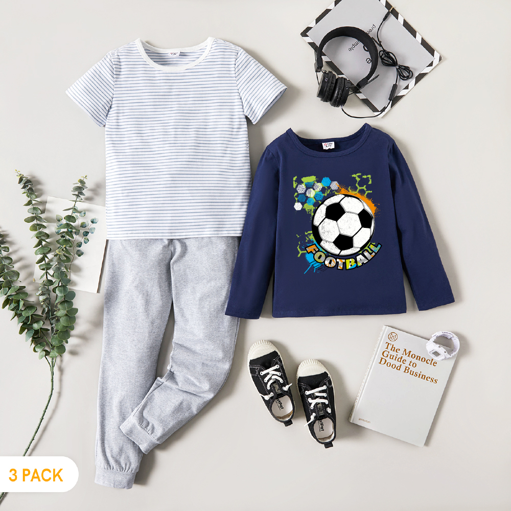 3-Pack Kid Boy Graphic Football and Letter Print Long-sleeve Tee & Striped Short-sleeve Tee & Pants Set
3-Pack Kid Boy Graphic Football and Letter Print Long-sleeve Tee & Striped Short-sleeve Tee & Pants Set