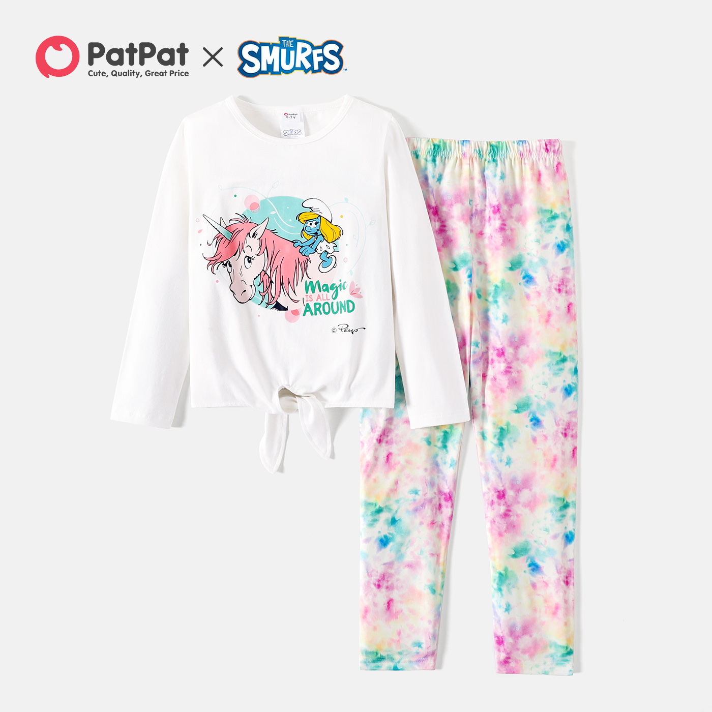 2-piece Kid Girl Smurfs Unicorn Print Tie Knot Long-sleeve Tee and Tie Dye Pants Set
2-piece Kid Girl Smurfs Unicorn Print Tie Knot Long-sleeve Tee and Tie Dye Pants Set