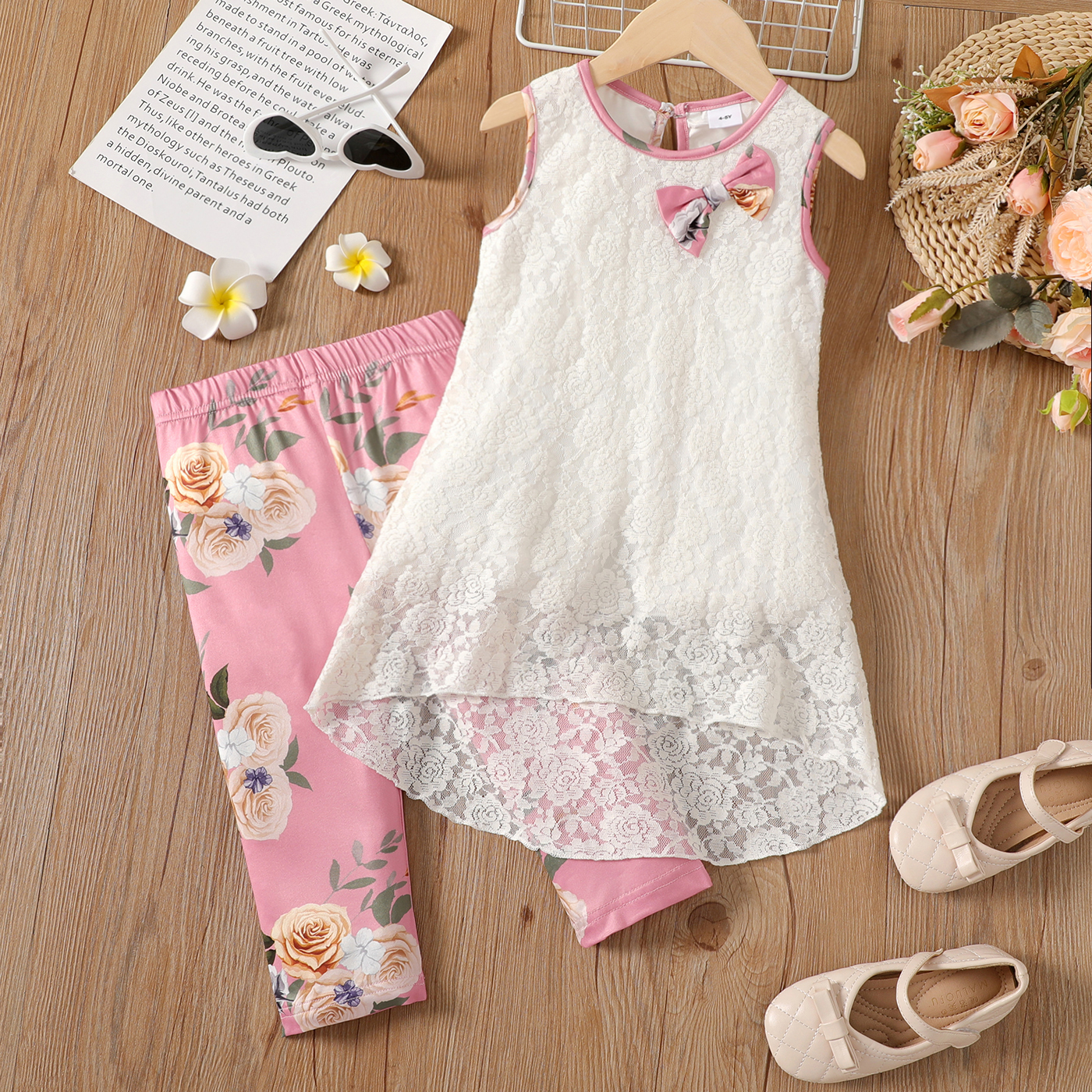 2pcs Kid Girl Lace Bowknot Design Sleeveless High Low Tee and Floral Print Leggings Shorts Set
2pcs Kid Girl Lace Bowknot Design Sleeveless High Low Tee and Floral Print Leggings Shorts Set