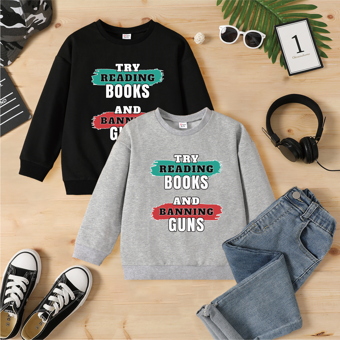 Kid Boy "BANNING GUNS" Slogan Letter Print Drop Shoulder Black Cotton Pullover Sweatshirt
Kid Boy "BANNING GUNS" Slogan Letter Print Drop Shoulder Black Cotton Pullover Sweatshirt