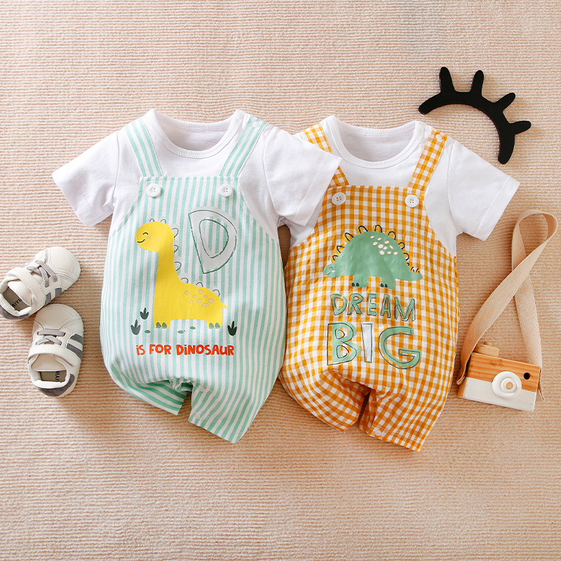 Baby Boy/Girl Cartoon Dinosaur and Letter Print Plaid/Striped Faux-two Short-sleeve Romper
Baby Boy/Girl Cartoon Dinosaur and Letter Print Plaid/Striped Faux-two Short-sleeve Romper