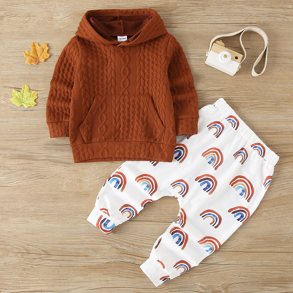 2-piece Toddler Boy Cable Knit Hoodie and Rainbow Print Pants Set
2-piece Toddler Boy Cable Knit Hoodie and Rainbow Print Pants Set
