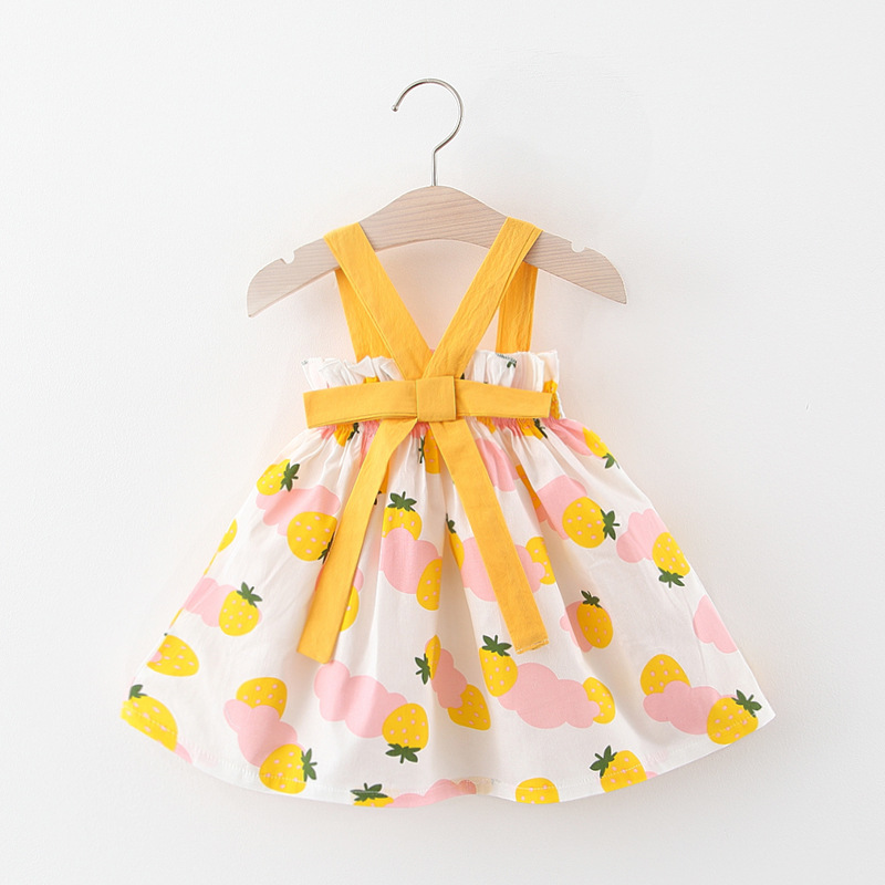 Baby Girl Cute Strawberry Print Strappy Dress