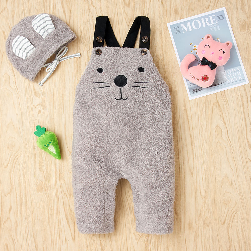 2-piece Baby Adorable Animal Fleece Jumpsuit and Hat