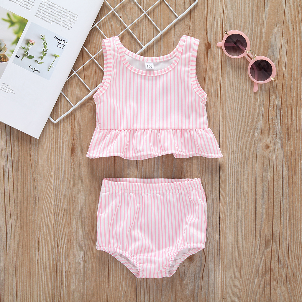 2 pcs Baby Girl Stripes Swimsuit