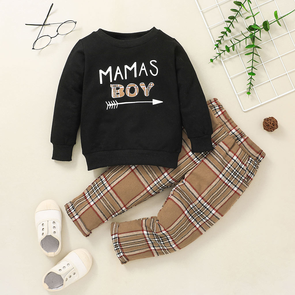 2-piece Toddler Boy Letter Print Black Pullover Sweatshirt and Classic Plaid Pants Set
2-piece Toddler Boy Letter Print Black Pullover Sweatshirt and Classic Plaid Pants Set
