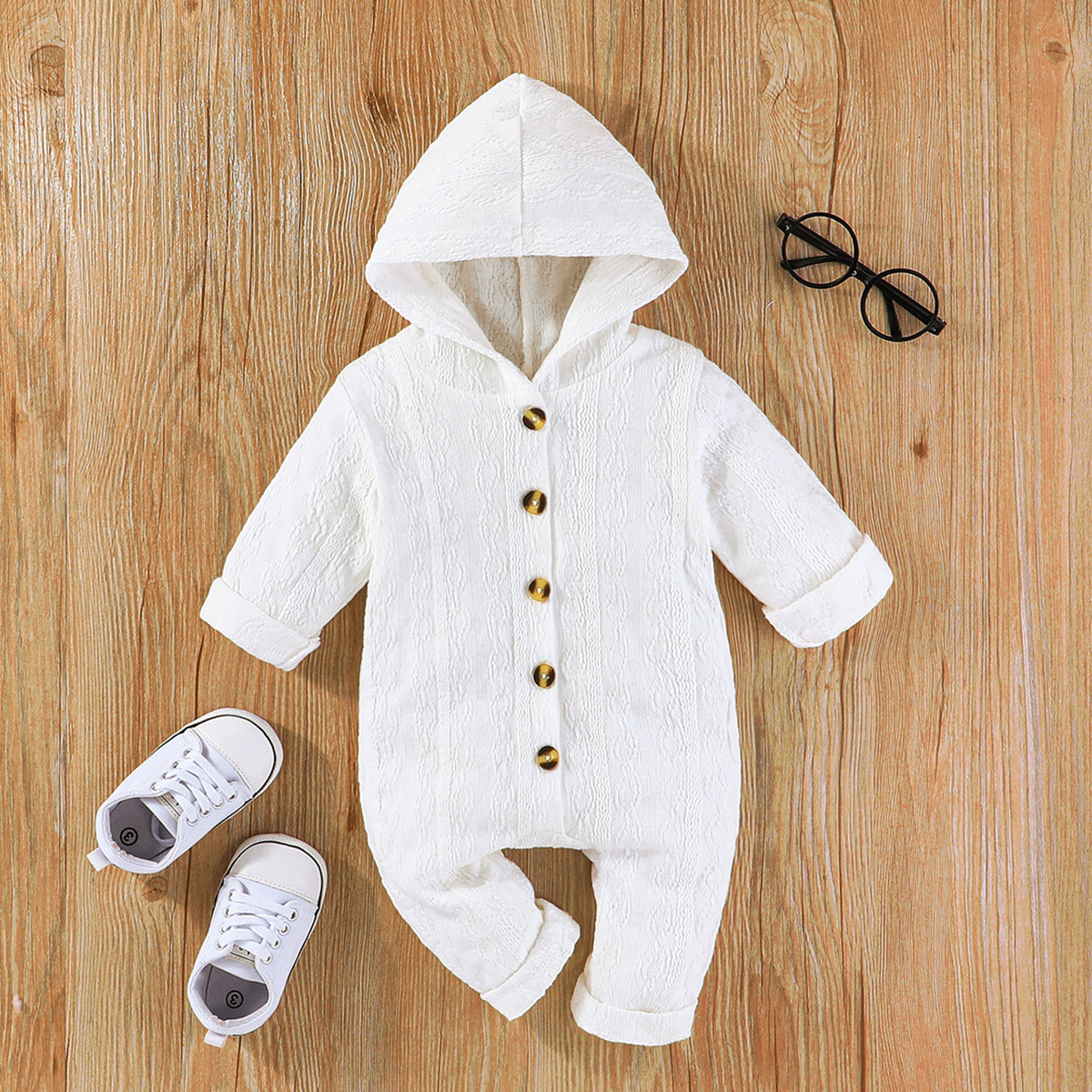 Baby Boy/Girl Button Front Solid Textured Hooded Long-sleeve Jumpsuit
Baby Boy/Girl Button Front Solid Textured Hooded Long-sleeve Jumpsuit