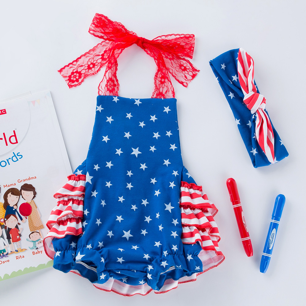Baby Stars and Striped Rompers with Headband