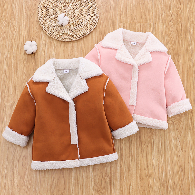 Toddler Girl Lapel Collar Zipper Fuzzy Fleece Lined Coat