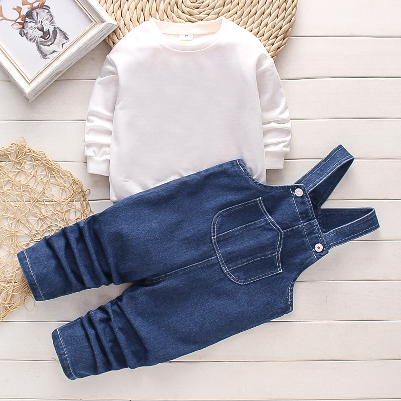 2-piece Toddler Girl/Boy White Pullover and Button Design Denim Overalls with Pocket Set
2-piece Toddler Girl/Boy White Pullover and Button Design Denim Overalls with Pocket Set