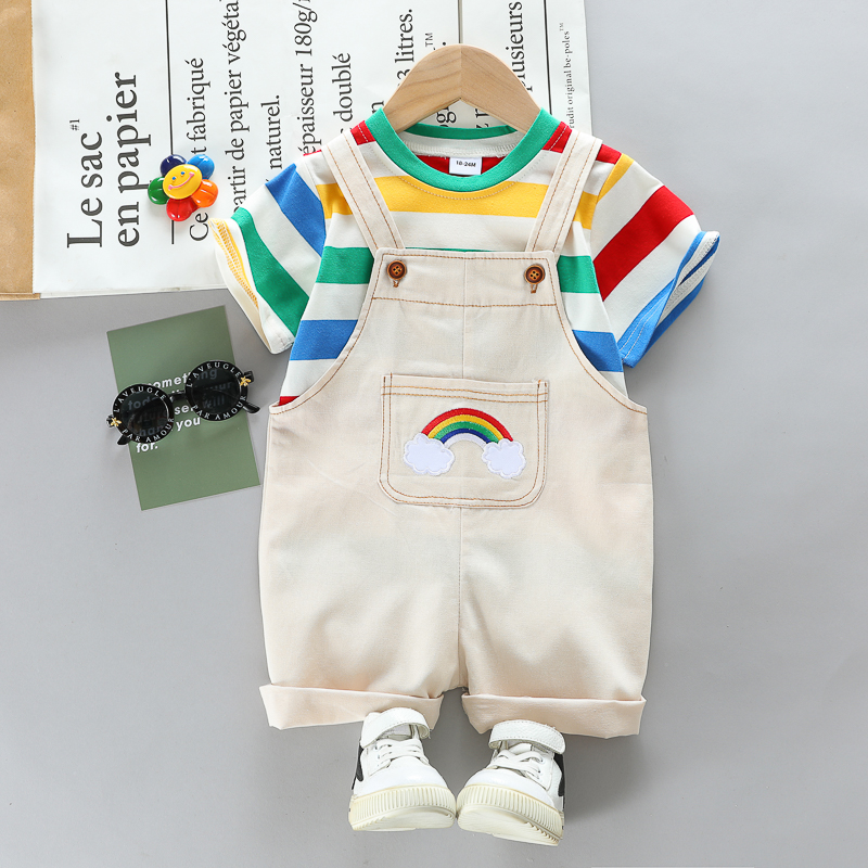 2pcs Toddler Boy/Girl Playful Stripe Tee and Rainbow Embroidered Overalls Shorts Set
2pcs Toddler Boy/Girl Playful Stripe Tee and Rainbow Embroidered Overalls Shorts Set