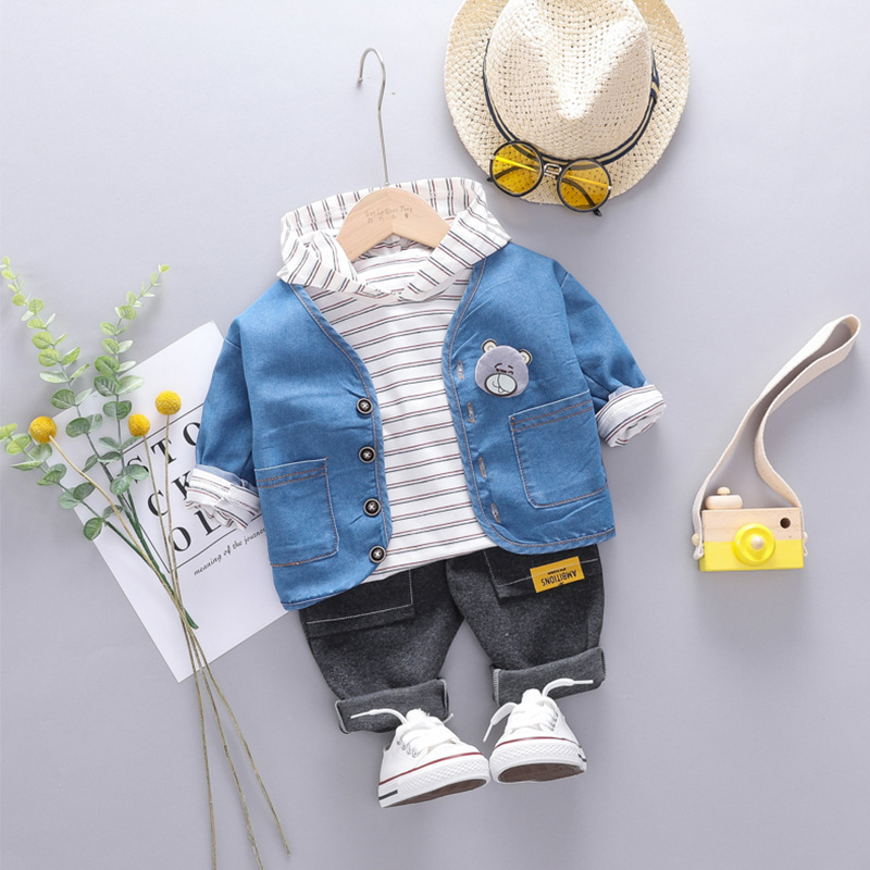 3-piece Baby / Toddler Bear Applique Jacket and Striped Hoodie with Pants Set
3-piece Baby / Toddler Bear Applique Jacket and Striped Hoodie with Pants Set