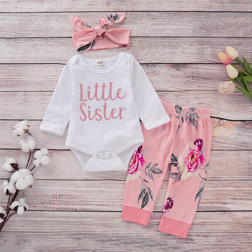 3-piece Pretty Letter Print Long-sleeve Romper, Floral Pants and Headband Set for Baby Girl
3-piece Pretty Letter Print Long-sleeve Romper, Floral Pants and Headband Set for Baby Girl