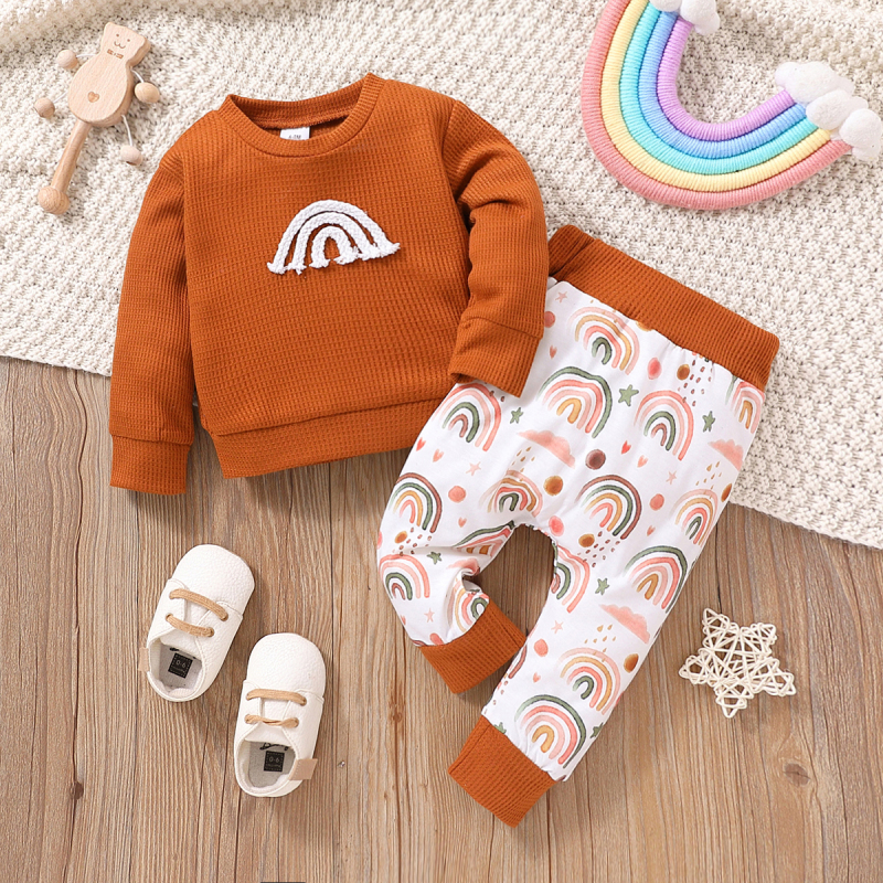 2pcs Baby Boy/Girl Waffle Long-sleeve Rainbow Graphic Pullover and Pants Set 
2pcs Baby Boy/Girl Waffle Long-sleeve Rainbow Graphic Pullover and Pants Set