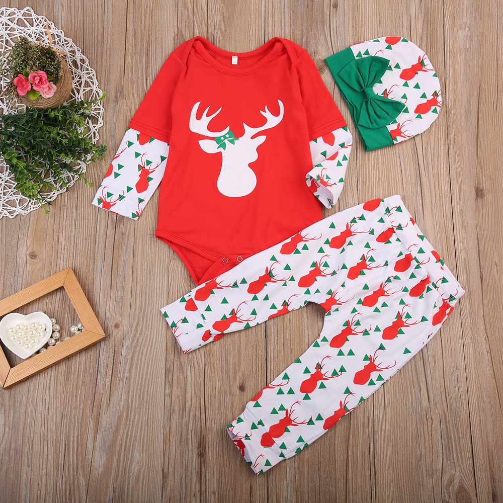 3-piece Baby Girl Christmas Reindeer Print Long-sleeve Bodysuit and Pants with Hat Set
3-piece Baby Girl Christmas Reindeer Print Long-sleeve Bodysuit and Pants with Hat Set