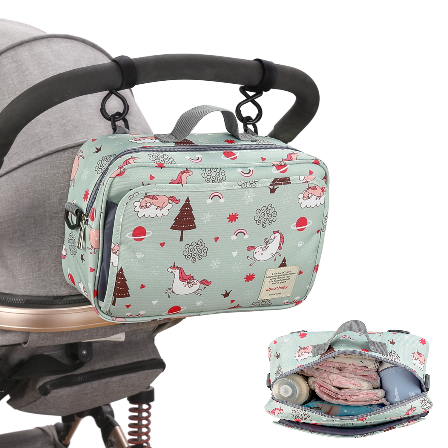 PatPat Cartoon Baby-Kinderwagen Tasche mit großer Kapazität Wickeltaschen im Freien hängenden Wagen Mammabeutel