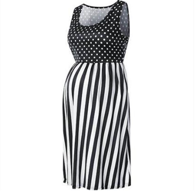 Maternity Round collar Polka dot full print Black Short X Sleeveless Dress
