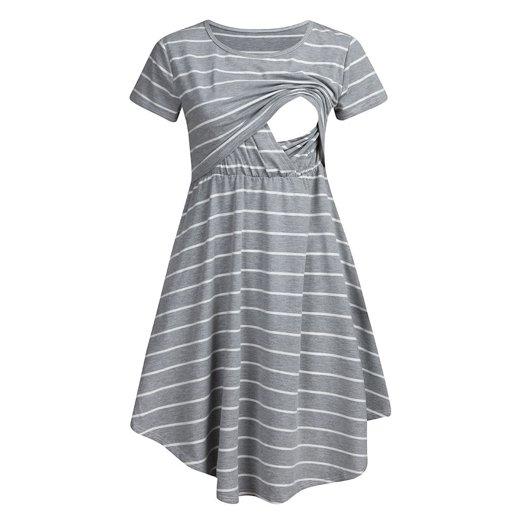 Casual Striped Asymmetric Short-sleeve Nursing Dress 
Casual Striped Asymmetric Short-sleeve Nursing Dress