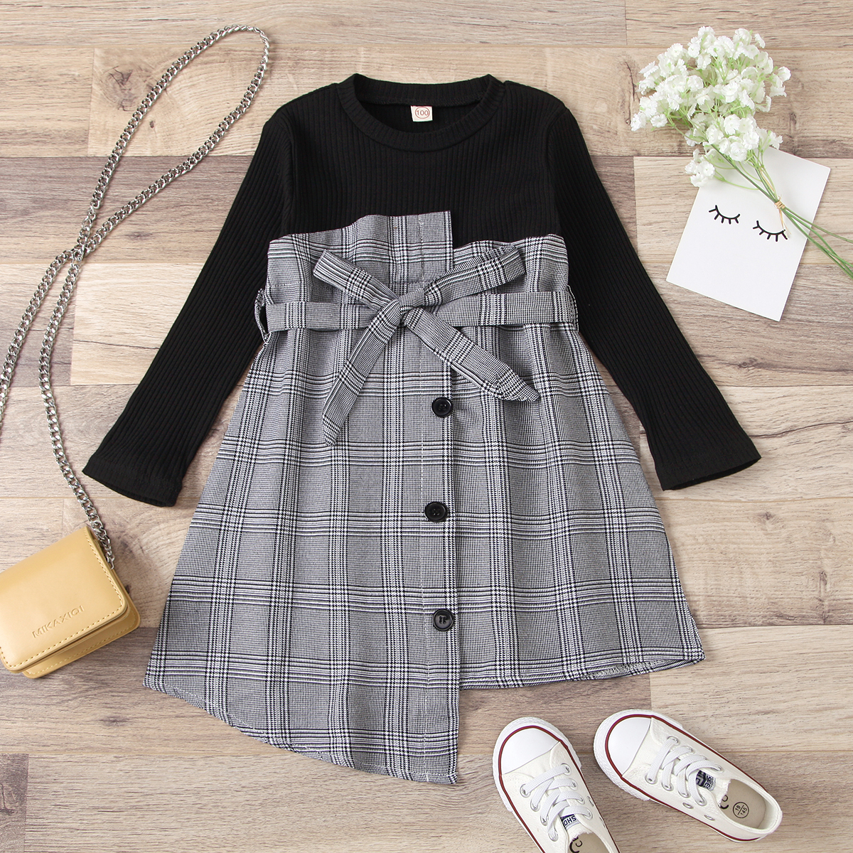 Baby/Toddler Elegant Plaid Bowknot Splice Dress