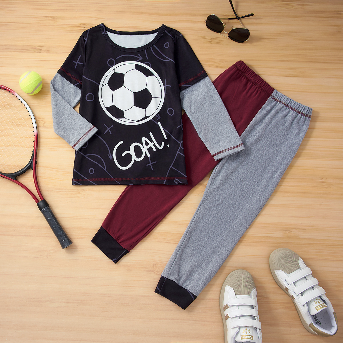 2-piece Kid Boy Letter Football Print Long-sleeve T-shirt and Colorblock Pants Sporty Set
2-piece Kid Boy Letter Football Print Long-sleeve T-shirt and Colorblock Pants Sporty Set