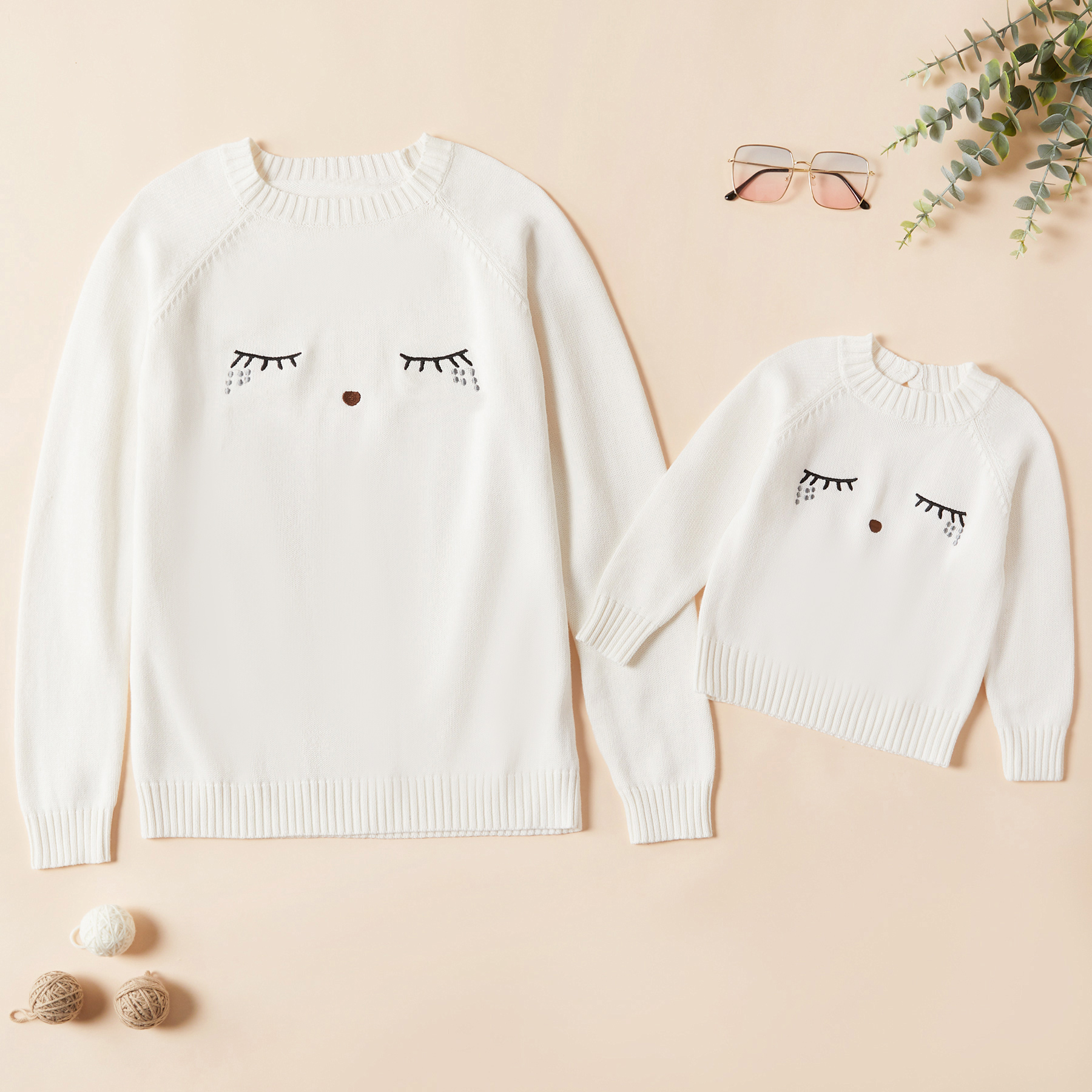 Elegant Eyelash Pattern Sweater for Mommy and Me