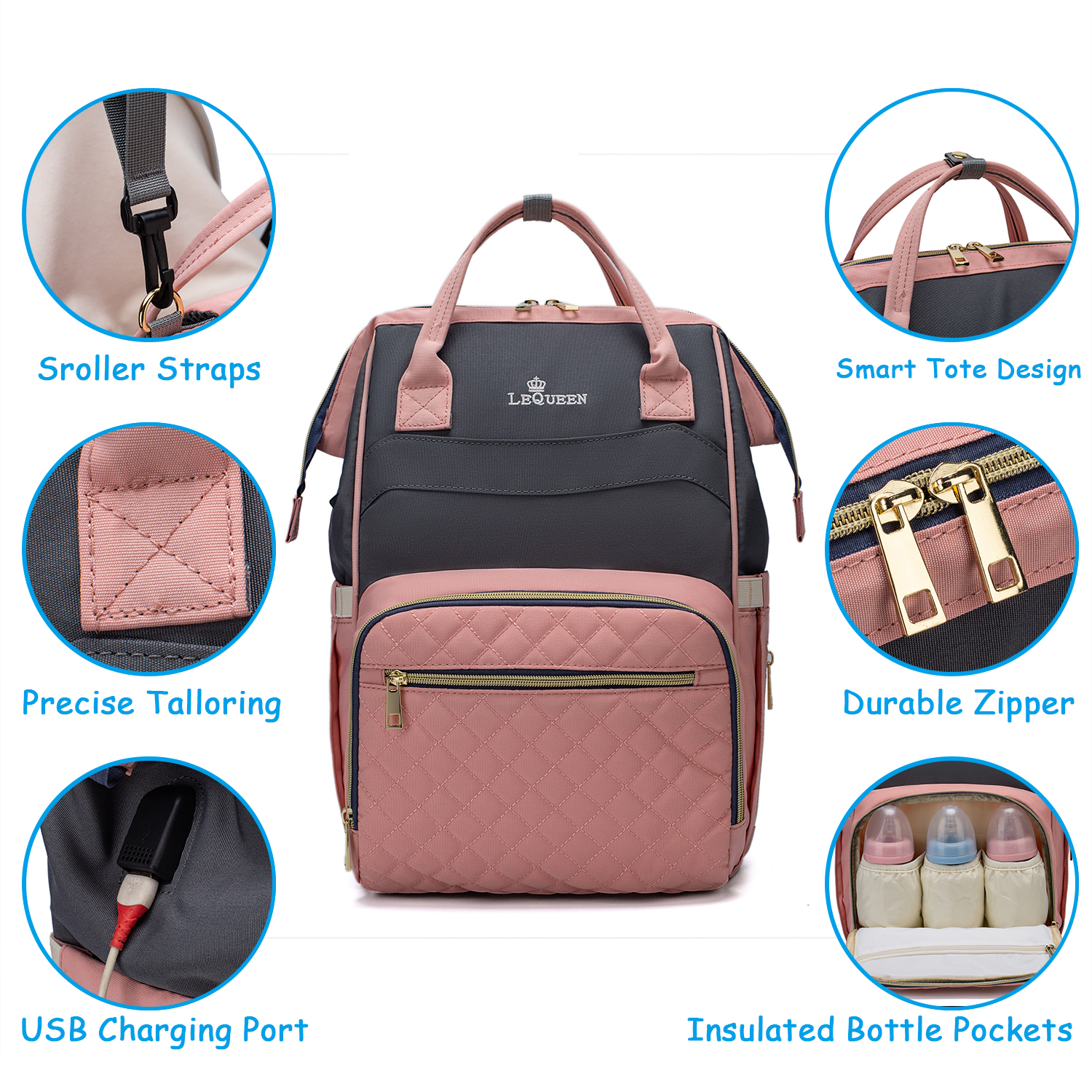 PatPat multicolorful Windeltasche Rucksack mit großer Kapazität, langlebiger Mutterschaft Reiserucksack für mit Wickelauflagen Babypflege