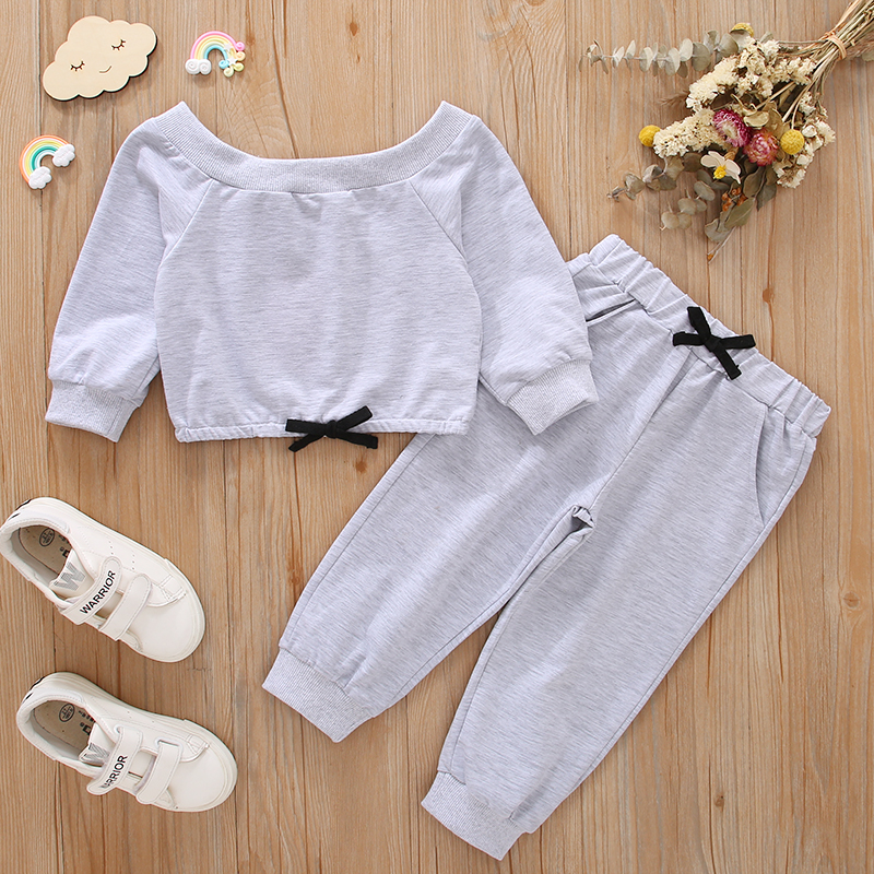 2-piece Toddler Girl Off Shoulder Bowknot Design Long-sleeve Top and Elasticized Pants Gray Set
2-piece Toddler Girl Off Shoulder Bowknot Design Long-sleeve Top and Elasticized Pants Gray Set