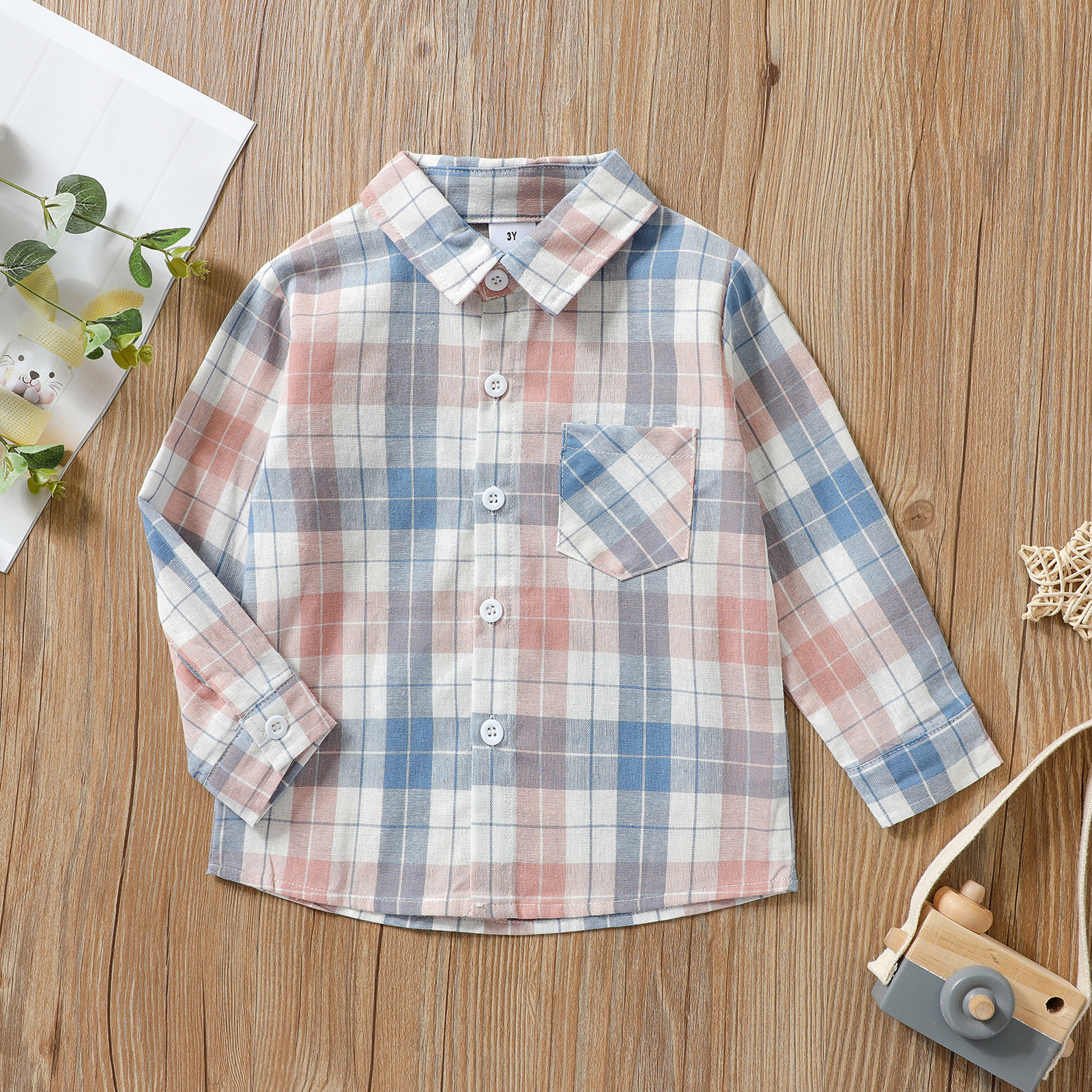 Toddler Boy 100% Cotton Lapel Collar Button Down Long-sleeve Plaid Shirt with Pocket
Toddler Boy 100% Cotton Lapel Collar Button Down Long-sleeve Plaid Shirt with Pocket