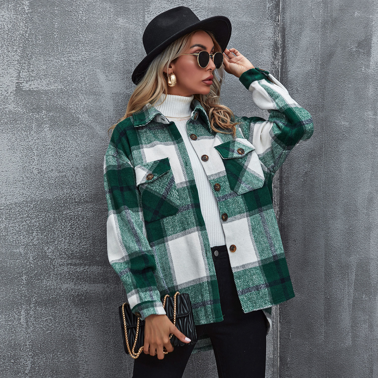 Green Plaid Button Lapel Neck Double Pocket Cardigan Coat
Green Plaid Button Lapel Neck Double Pocket Cardigan Coat