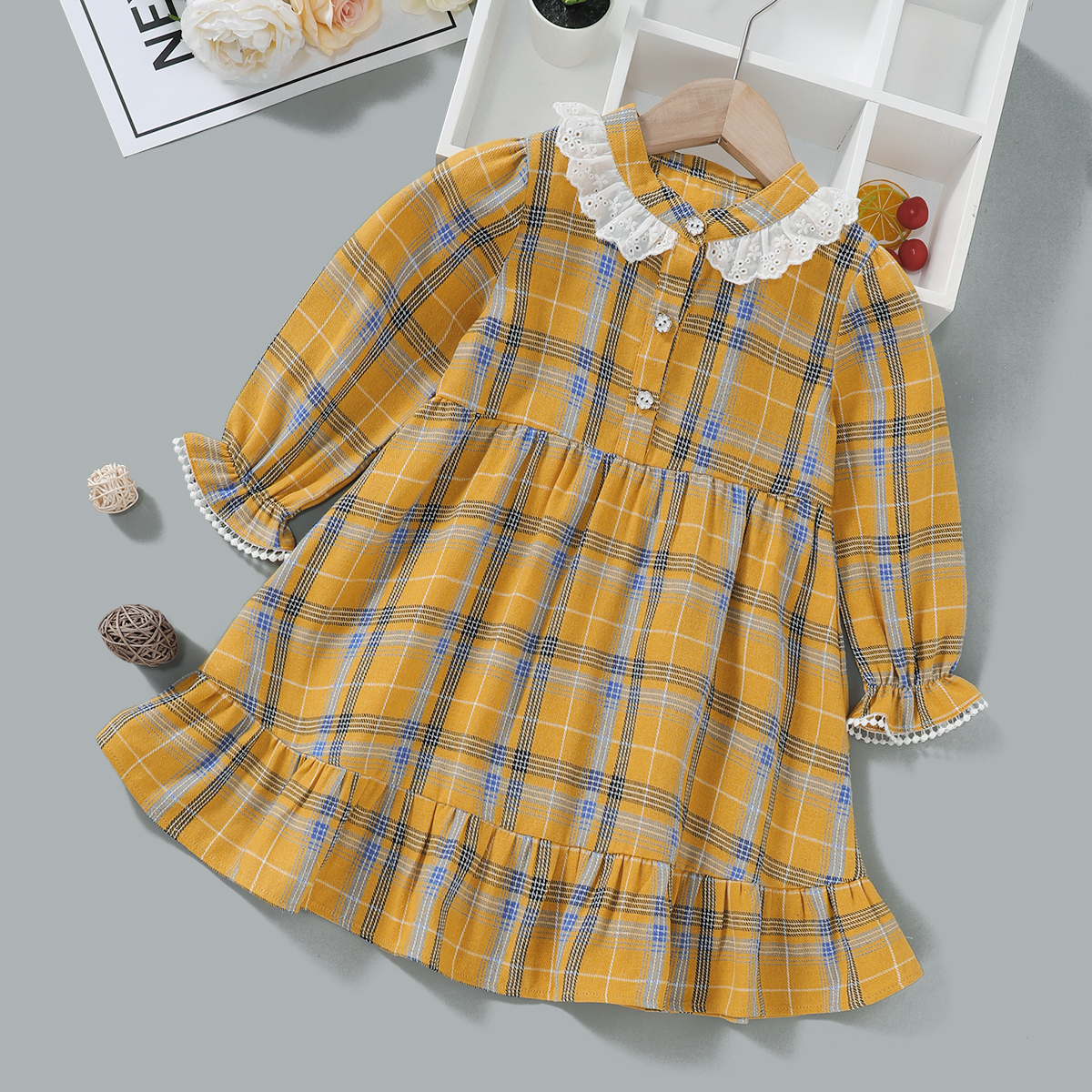 Baby/Toddler Girl Cute Ruffled Yellow Plaid Dress