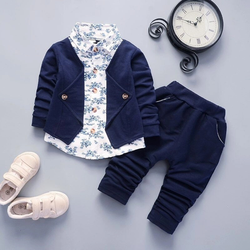2-piece Toddler Boy Gentleman Suits, Floral Print Lapel Collar Button Design Faux-two Long-sleeve Shirt and Elasticized Solid Pants Set
2-piece Toddler Boy Gentleman Suits, Floral Print Lapel Collar Button Design Faux-two Long-sleeve Shirt and Elasticized Solid Pants Set