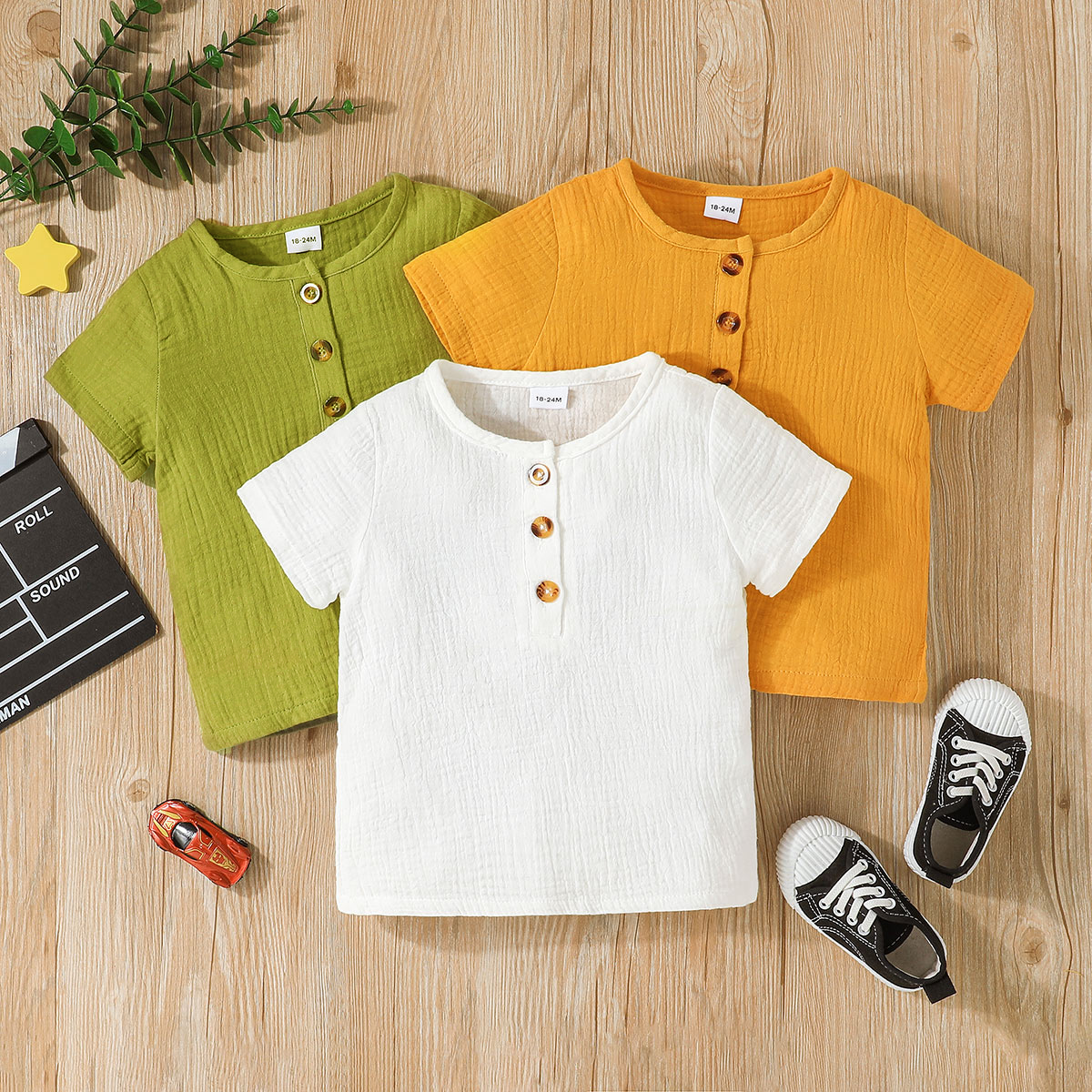 Toddler Boy 100% Cotton Basic Solid Color Button Design Short-sleeve Tee
Toddler Boy 100% Cotton Basic Solid Color Button Design Short-sleeve Tee