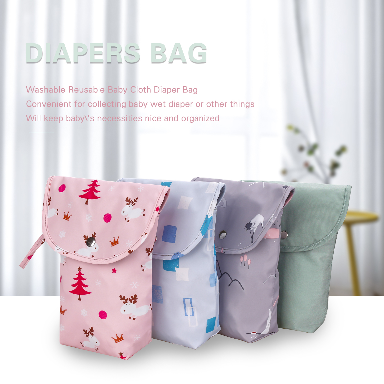 

Cartoon Print Floral Christmas Waterproof Hanging Cloth Diaper Wet/Dry Bags
