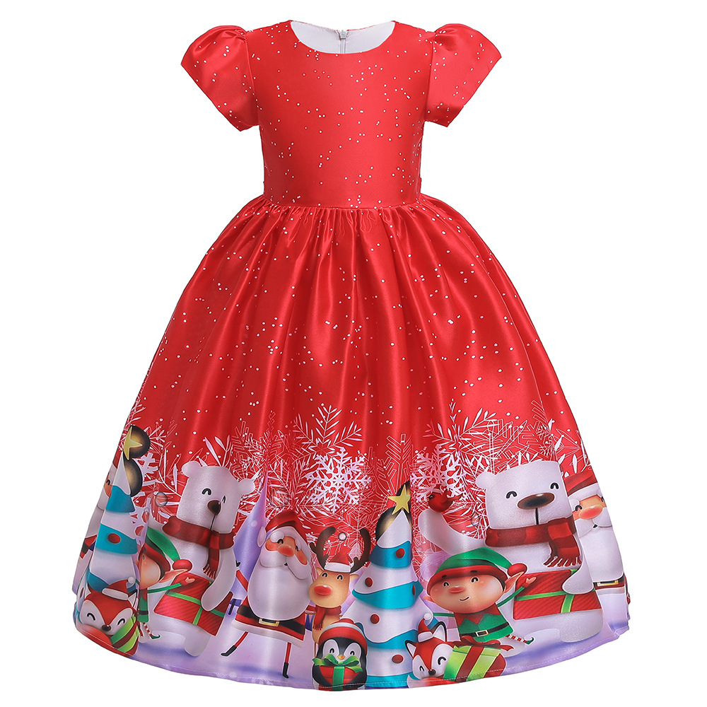 

Beautiful Christmas Santa Snowman Print Short-sleeve Party Dress