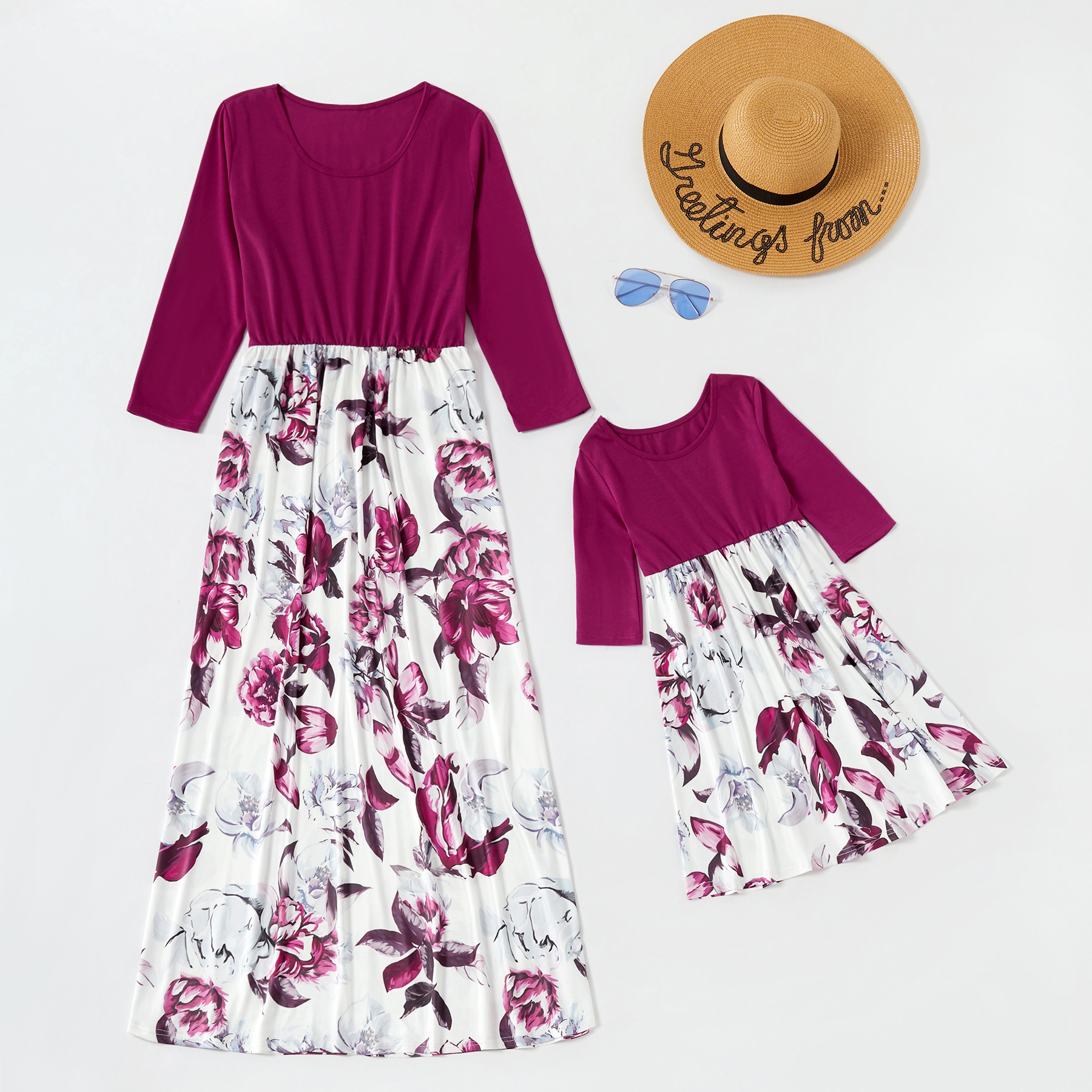 

Mommy and Me Floral Print Long-sleeve Dresses