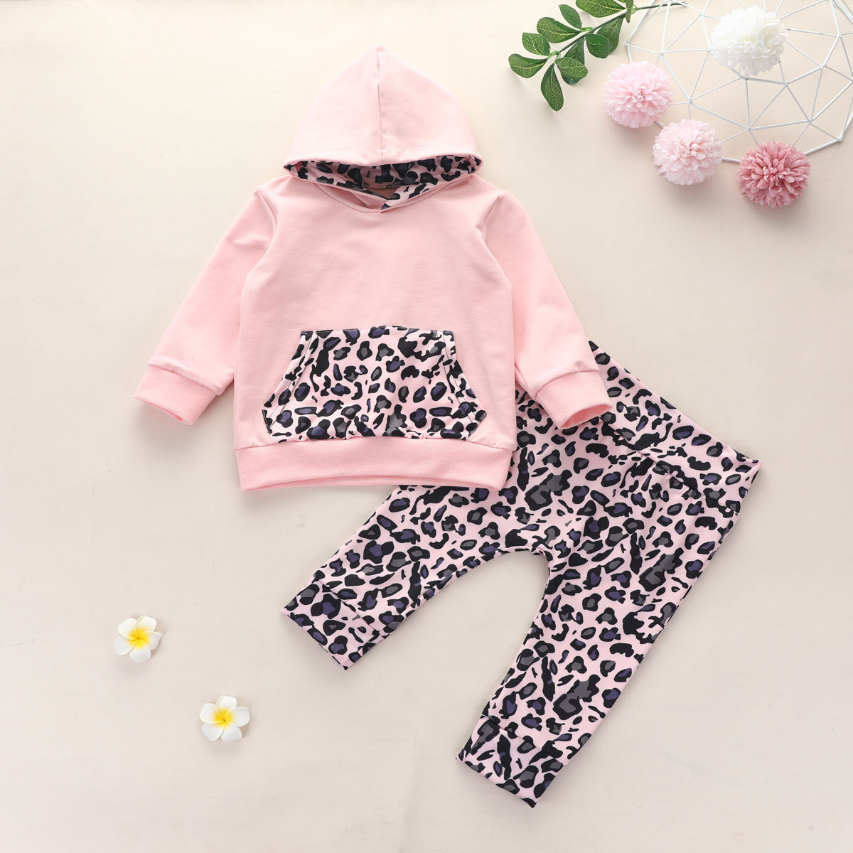 

2pcs Baby Girl Sweet Leopard Baby's Sets Hoodie Long-sleeve Infant Toddler Outfit
