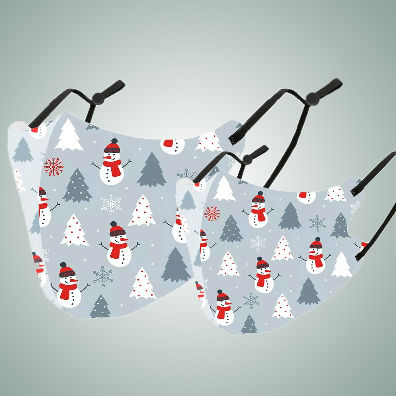 

Christmas Tree and Snowman Print Protective Anti Dust Breathable Family Mask (Washable and Reusable)