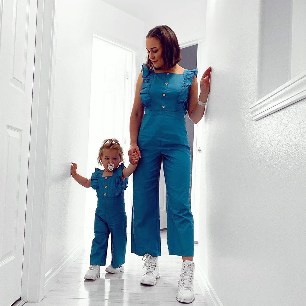 

Mommy and Me Ruffle Solid Long Jumpsuits