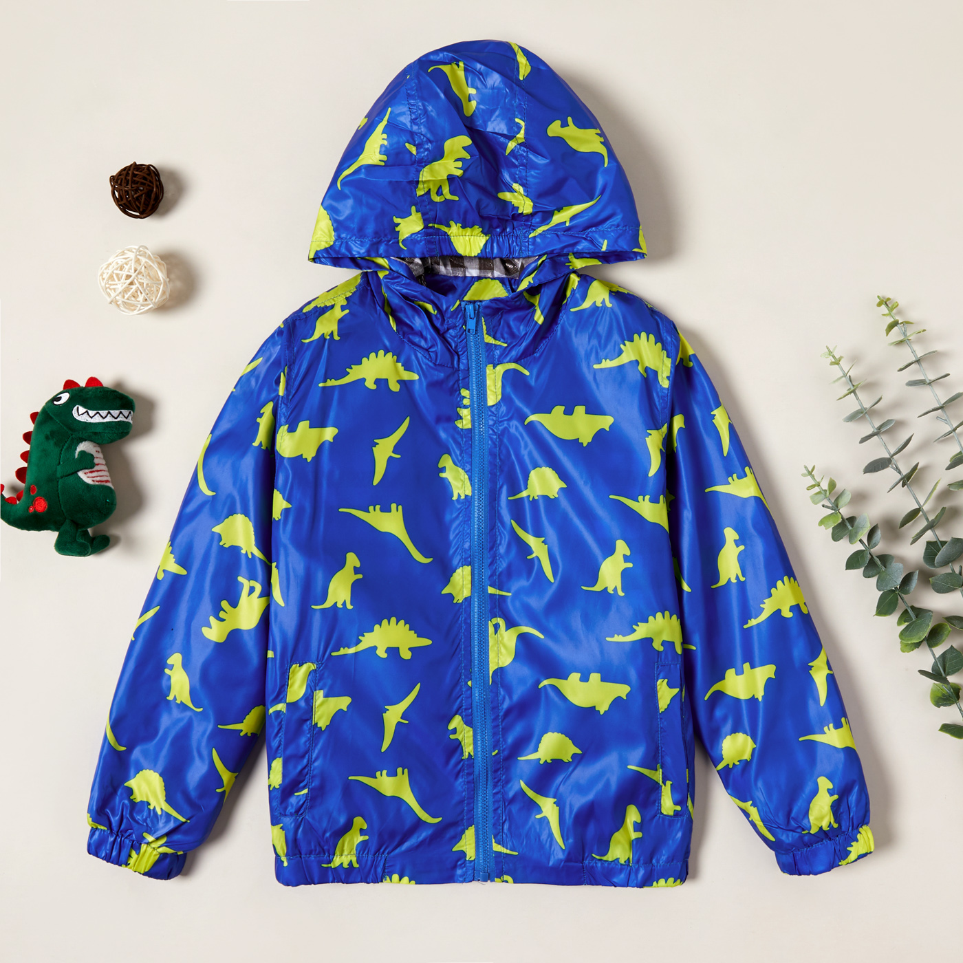 

Stylish Dinosaur Allover Print Zipper Hooded Coat Jacket